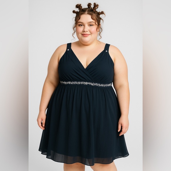 Robbie Bee vintage black silk dress size 24W fairy Whimsigoth vampire cocktail - Picture 1 of 13